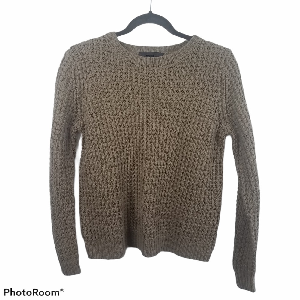*Forever 21 Scoop Neck Crop Boxy Brown Sweater Chunky Cottage Country Western